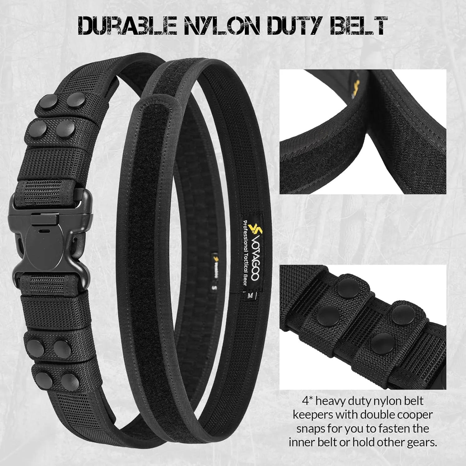 Duty Belt 2'' Police Belts with Hook Lining, Nylon Tactical Belt for Law Enforcement Officers with 4 Belt Keeper