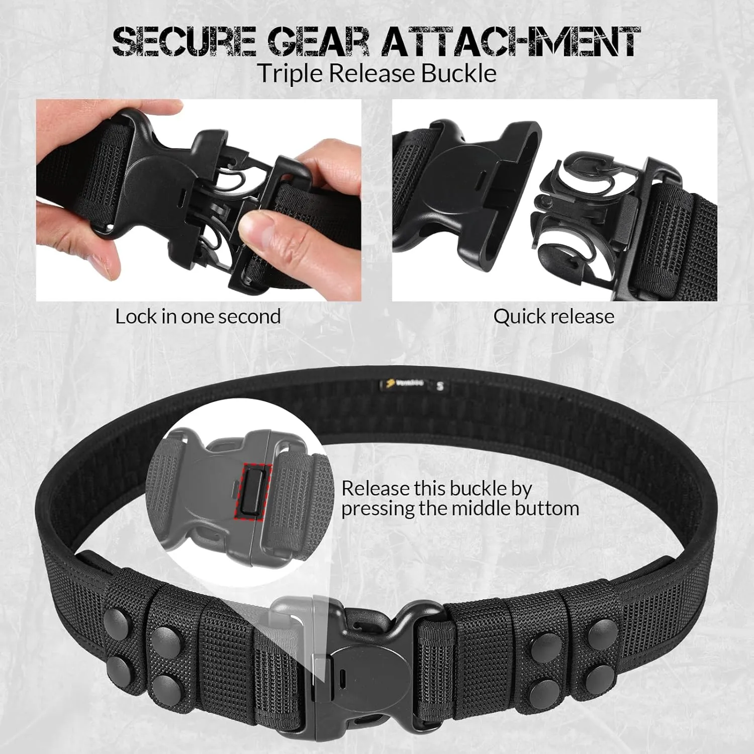 Duty Belt 2'' Police Belts with Hook Lining, Nylon Tactical Belt for Law Enforcement Officers with 4 Belt Keeper