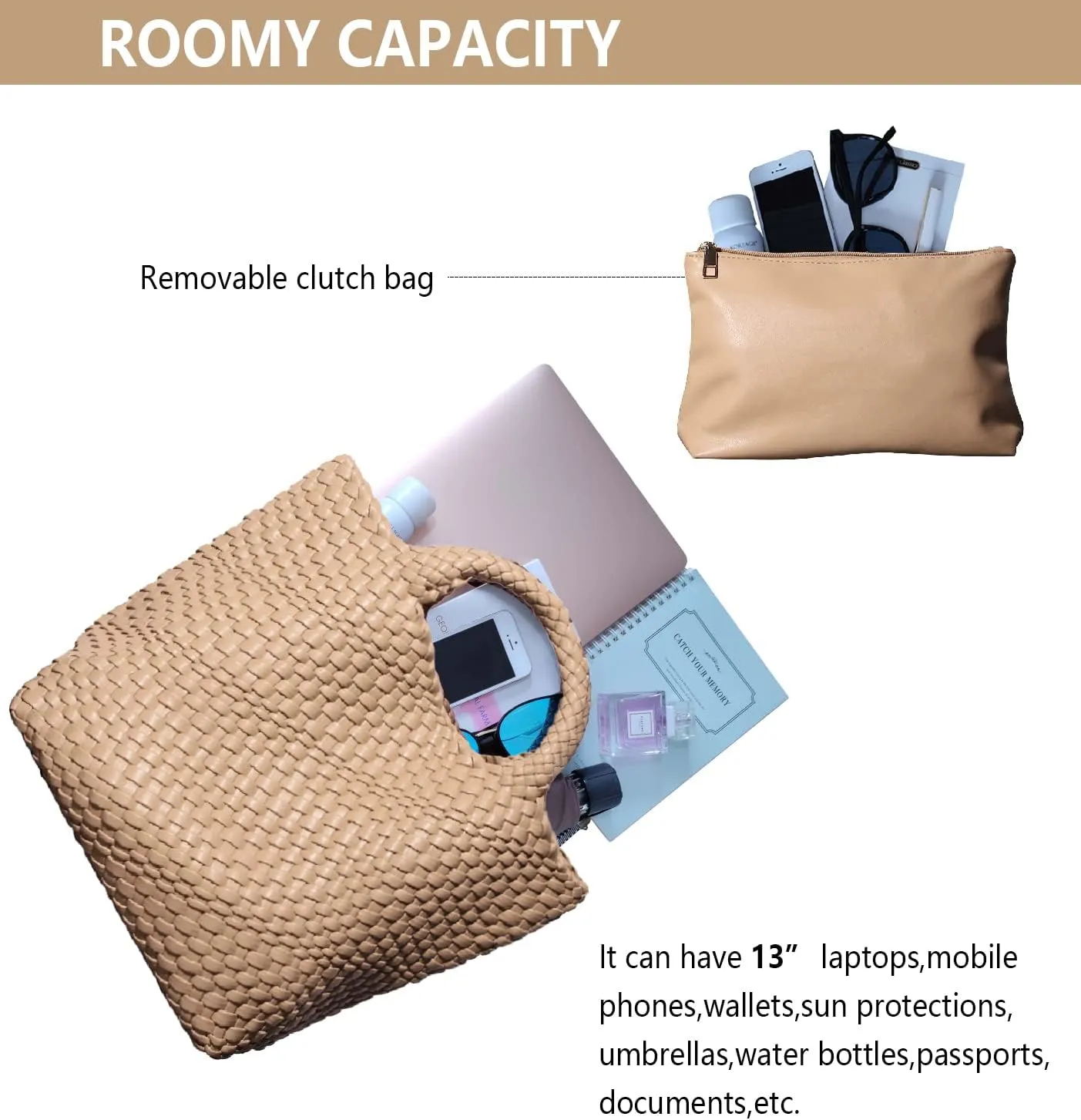 Dyalsa Woven Bag for Women, Vegan Leather Tote Bag Large Summer Beach Handbag Purse Retro Handmade Travel Shoulder Bag Set