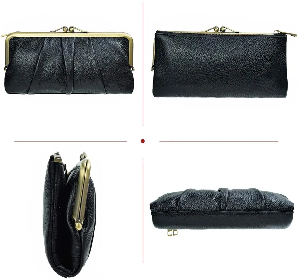 EASTNIGHTS Soft Leather Wallets for Women Compact Bifold RFID Clutch Wallet Ladies Coin Purse with Zipper and Kiss Lock