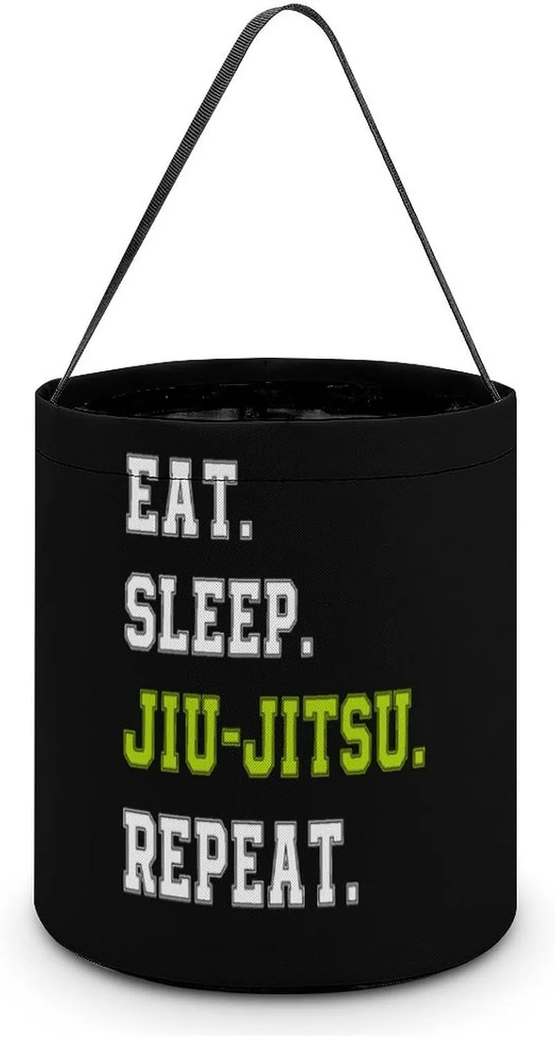 Eat Sleep Jiu-Jitsu Repeat Funny Halloween Candy Bags Trick-o-r-Treat Tote Bag Reusable Bucket Storage Basket Handbag Party Novelty