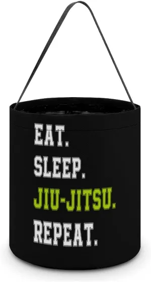 Eat Sleep Jiu-Jitsu Repeat Funny Halloween Candy Bags Trick-o-r-Treat Tote Bag Reusable Bucket Storage Basket Handbag Party Novelty