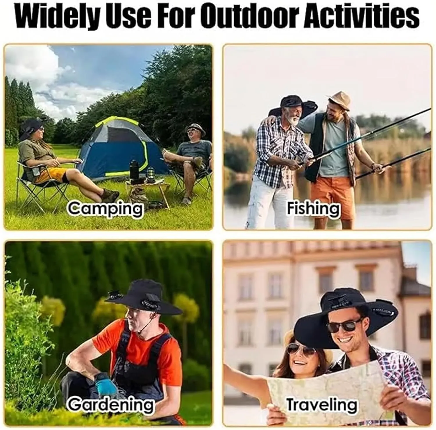 Economicalk Fan Hat, Wide Brim Solar Fan Outdoor Fishing Hat-Solar & USB Charging, Bucket Hat for Fishing