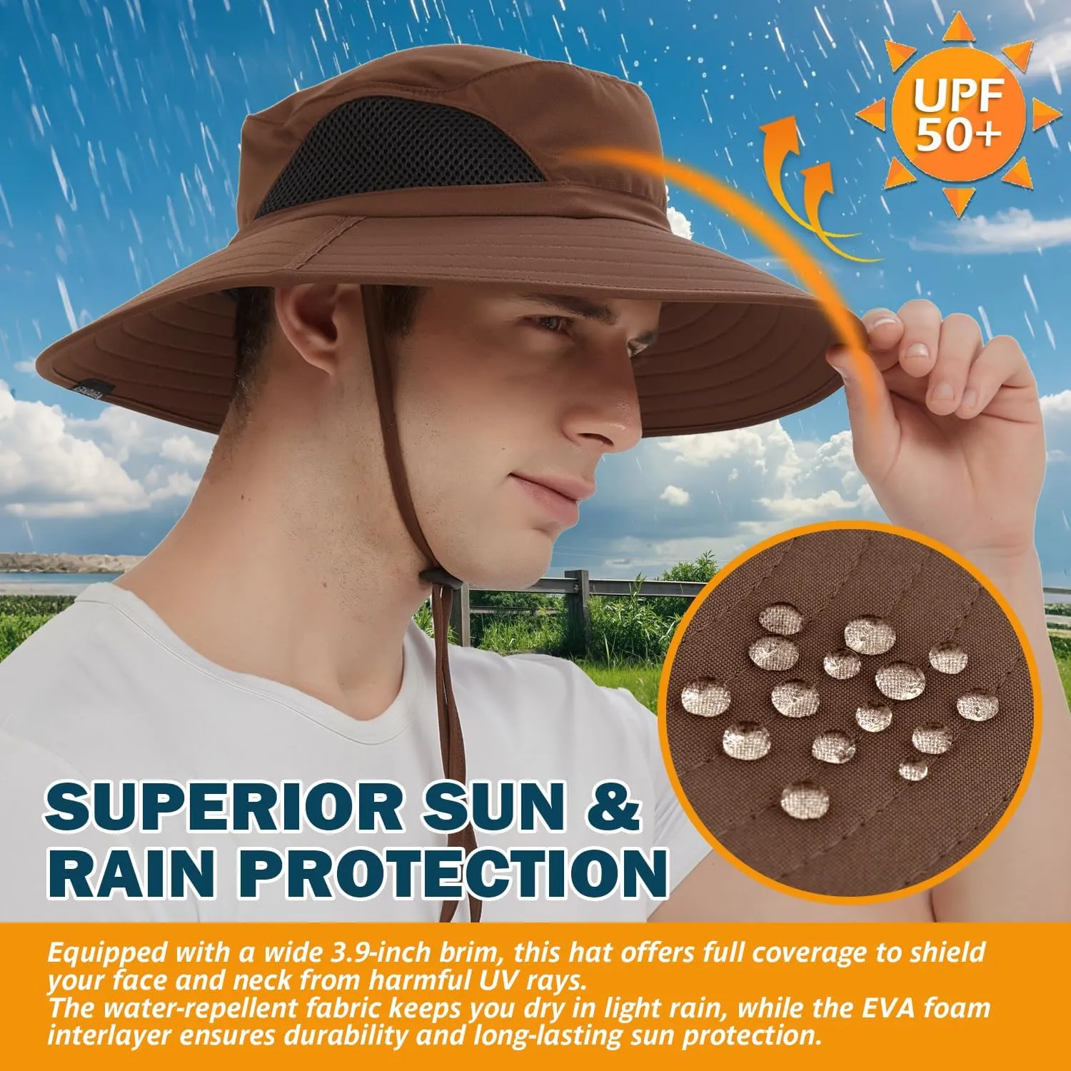 EINSKEY Wide Brim Sun Hat, UPF 50  UV Protection Waterproof Packable Bucket Hat for Men & Women, Fishing Hiking Beach Garden