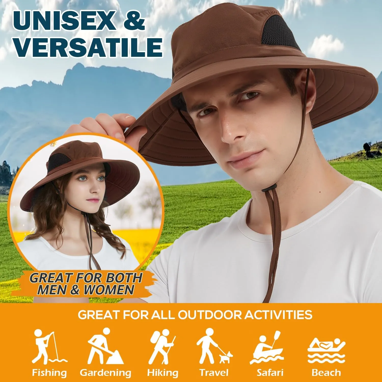 EINSKEY Wide Brim Sun Hat, UPF 50  UV Protection Waterproof Packable Bucket Hat for Men & Women, Fishing Hiking Beach Garden