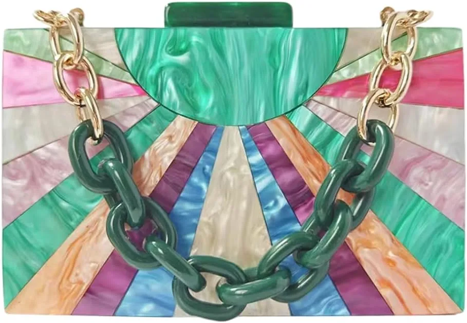 Elegant Ladies Acrylic Evening Clutch Multicolored Bag Box Stylish Marble Purse Handbag for Wedding Banquet Cocktail