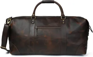 ELIZO Large Leather Duffle Bag For Men Women Big REAL FULL GRAIN Travel Overnight Weekender Carry On Luggage Sports Gym Bags (WalnutAntique 24 Inch) Heritage