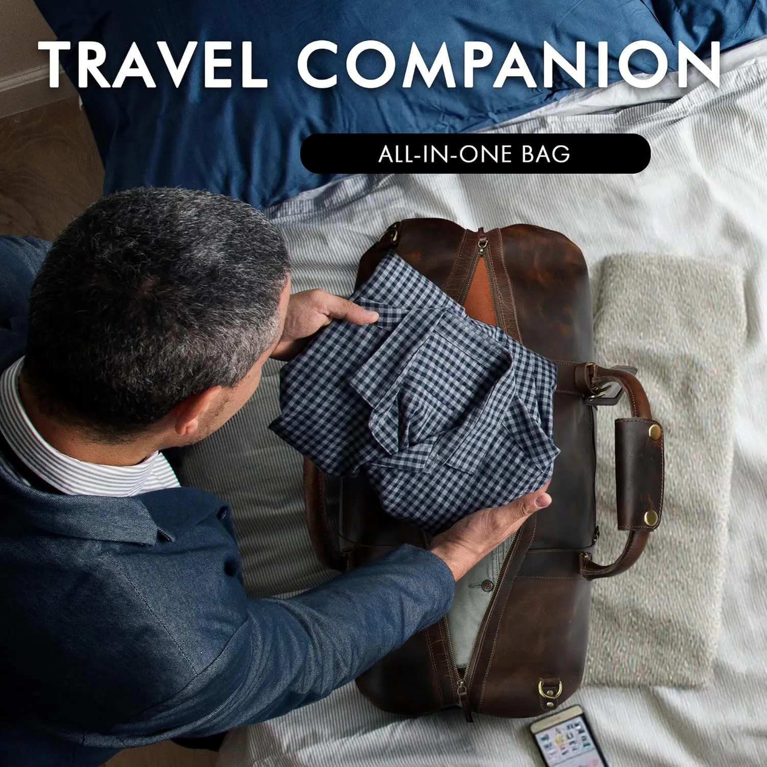 ELIZO Large Leather Duffle Bag For Men Women Big REAL FULL GRAIN Travel Overnight Weekender Carry On Luggage Sports Gym Bags (WalnutAntique 24 Inch) Heritage