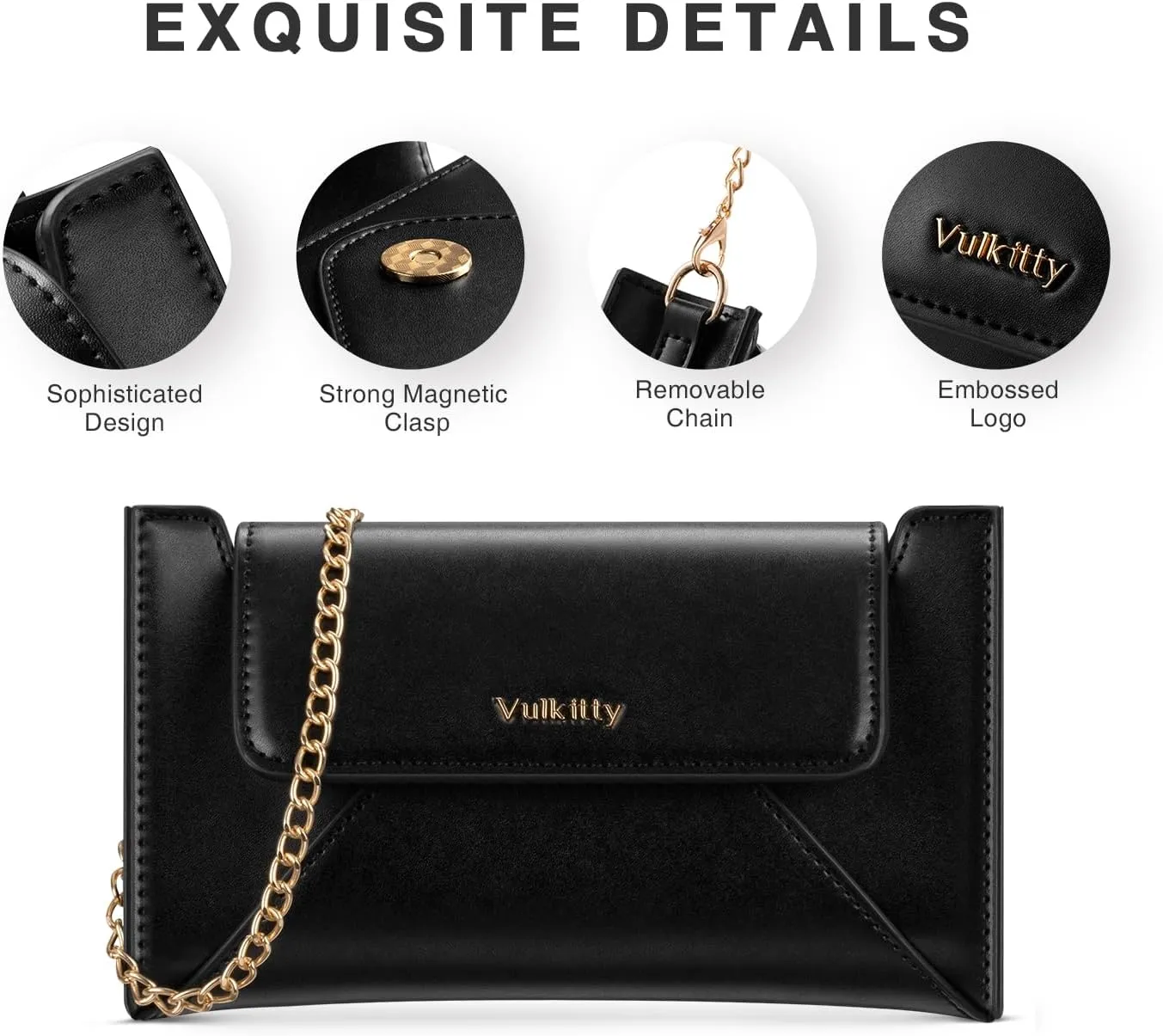 Envelope Clutch Purse for Women, Evening Handbag With Detachable Chain Strap for Dating Wedding Party Prom
