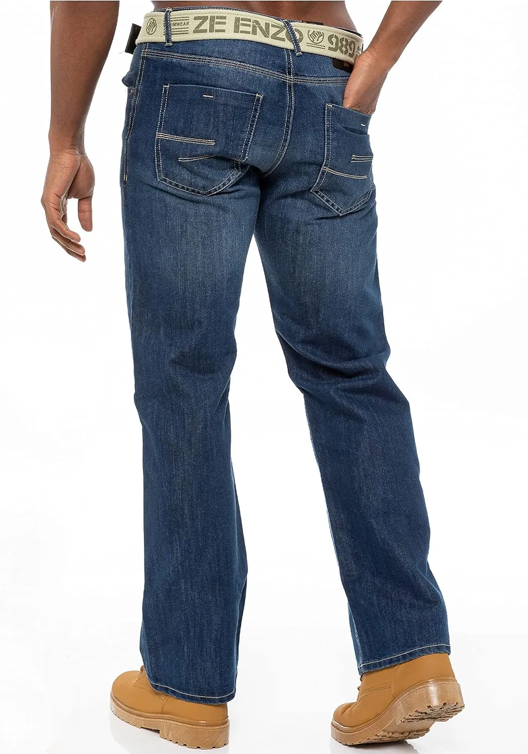 Enzo Mens Designer Jeans Loose Fit Free Belt Denim Pants Trousers All Waist Sizes