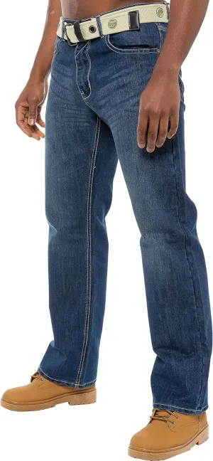 Enzo Mens Designer Jeans Loose Fit Free Belt Denim Pants Trousers All Waist Sizes