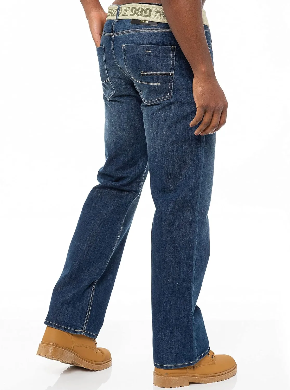 Enzo Mens Designer Jeans Loose Fit Free Belt Denim Pants Trousers All Waist Sizes