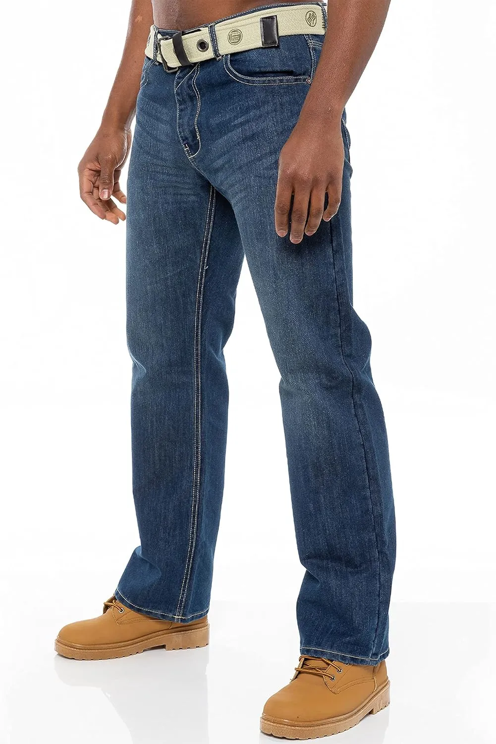 Enzo Mens Designer Jeans Loose Fit Free Belt Denim Pants Trousers All Waist Sizes
