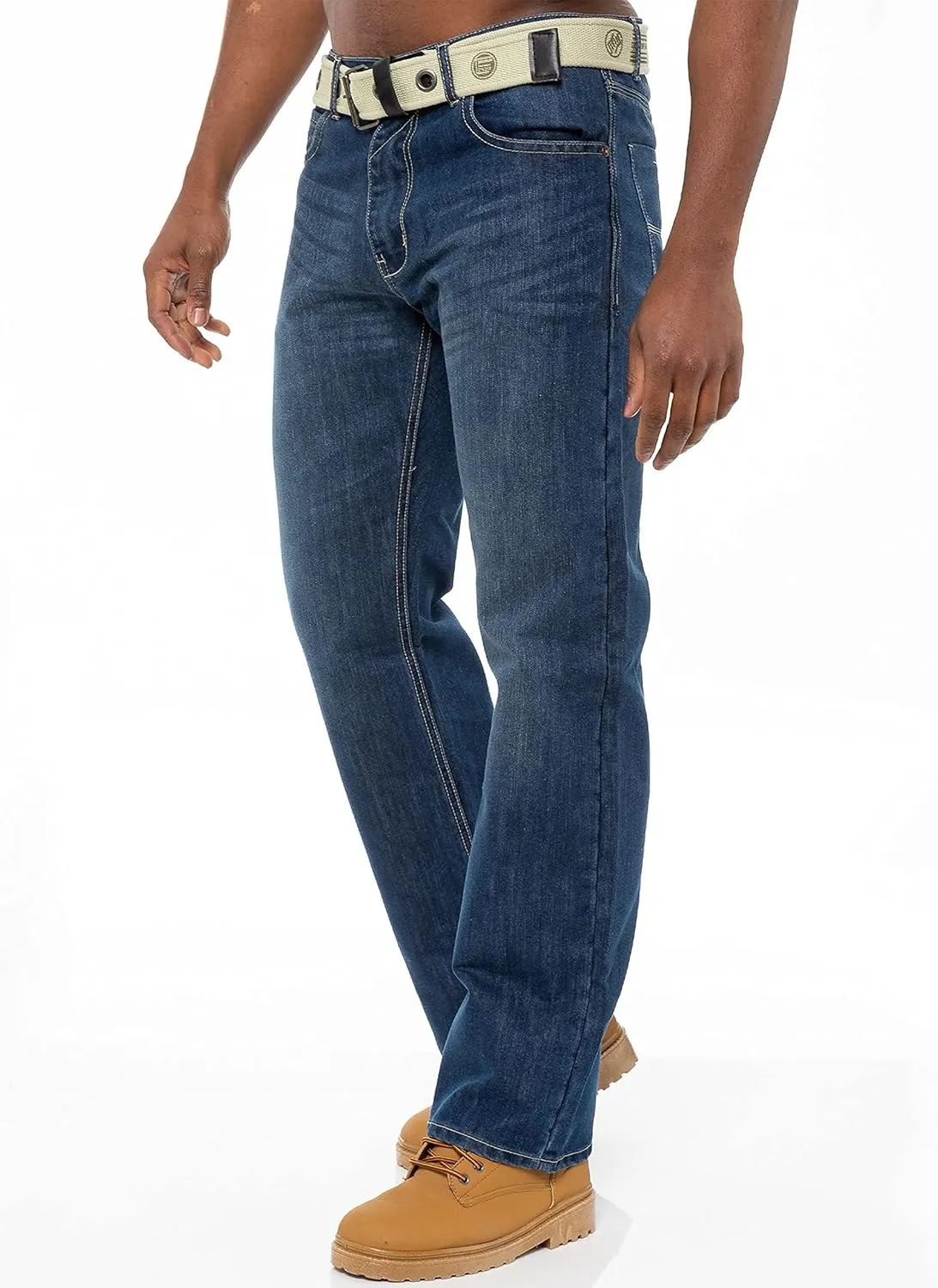 Enzo Mens Designer Jeans Loose Fit Free Belt Denim Pants Trousers All Waist Sizes