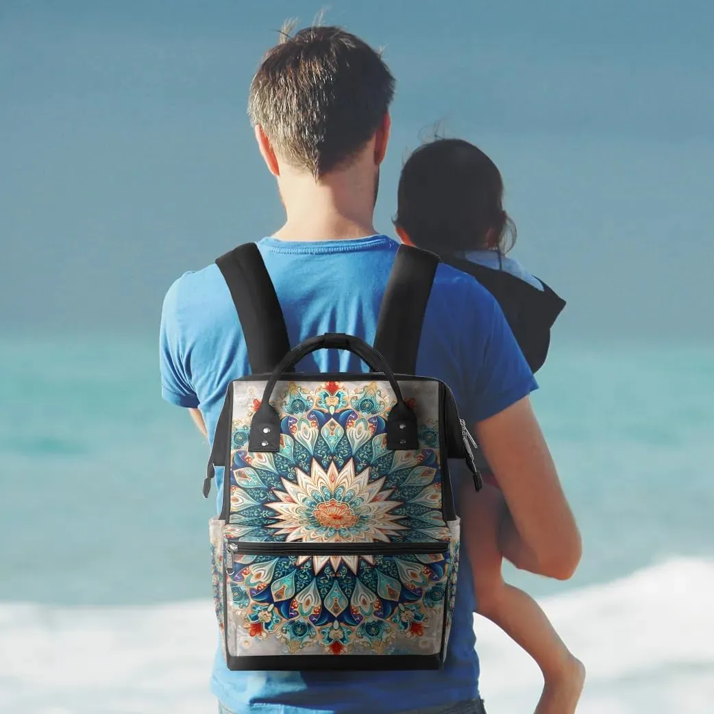 Ethnic Mandala Colorful Flower Large Diaper Bag Backpack for Mom Dad Travel Casual Diaper Back Pack Tote Waterproof Nappy Changing Bags Baby Maternity Hospital Bag Shoulder Diaper Daypack for Women