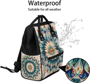 Ethnic Mandala Colorful Flower Large Diaper Bag Backpack for Mom Dad Travel Casual Diaper Back Pack Tote Waterproof Nappy Changing Bags Baby Maternity Hospital Bag Shoulder Diaper Daypack for Women