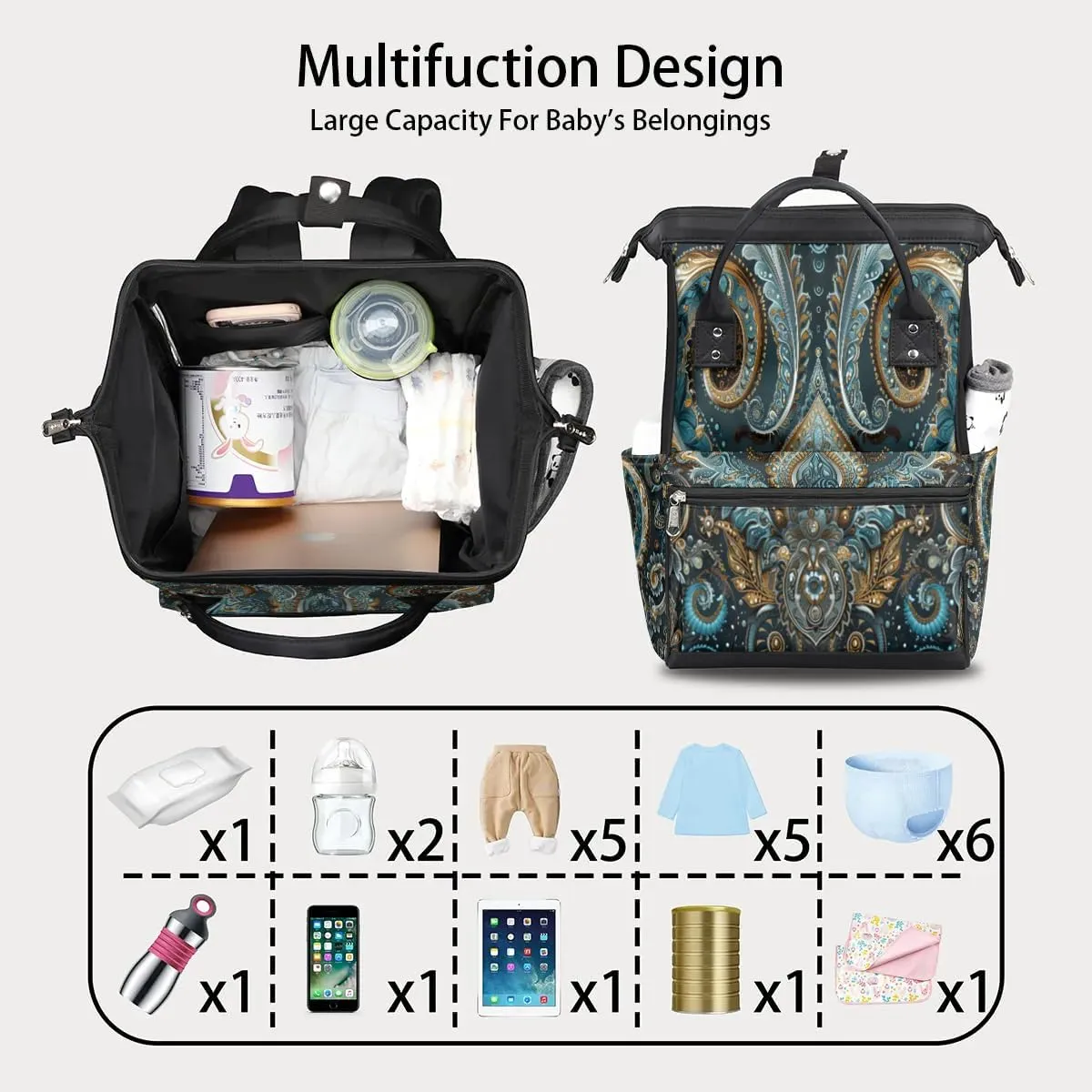 Ethnic Texture Solemn Large Diaper Bag Backpack for Mom Dad Travel Casual Diaper Back Pack Tote Waterproof Nappy Changing Bags Baby Maternity Hospital Bag Shoulder Diaper Daypack for Women