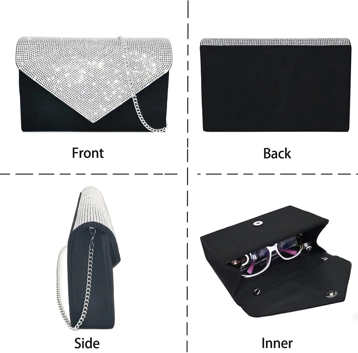Evening Bags Women Clutch Purse Small Cute Classic Envelop Crossbody Handbag for Formal Wedding Party with Detachable Chain