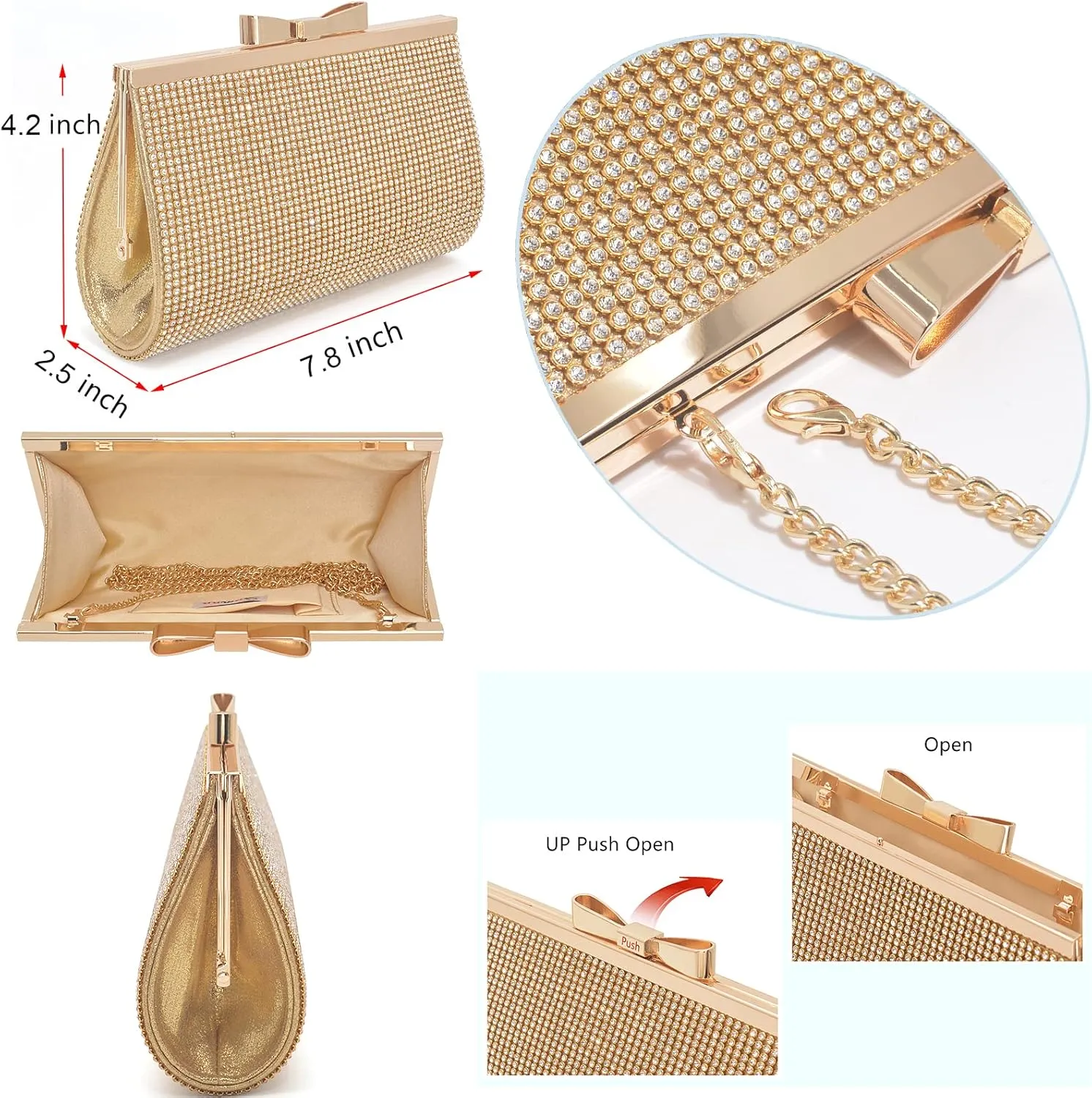 Evening Clutch Bag Cocktail Prom Sparkly Rhinestone Crystal Bride and Bridesmaid Wedding Party Formal Purses for Women