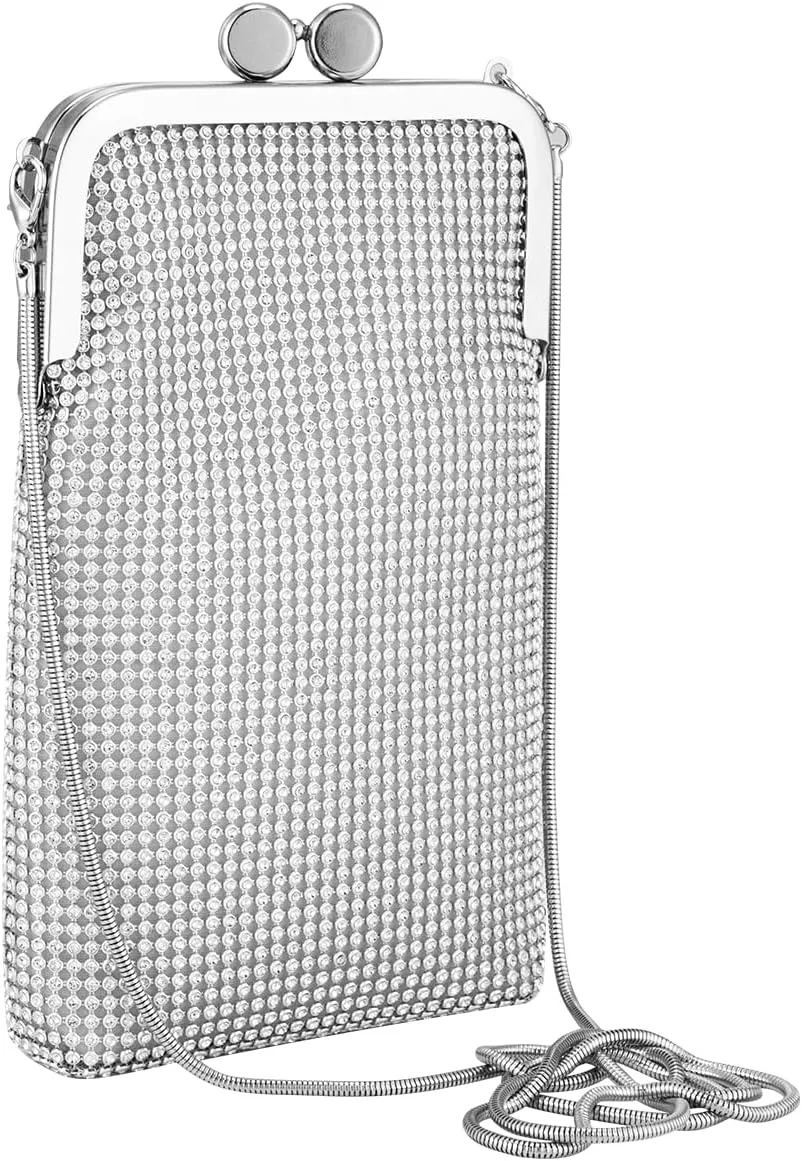 Evening Handbags Clutch Purses for Women Metal mesh Small Crossbody Bag Cell Phone Purse Wallet