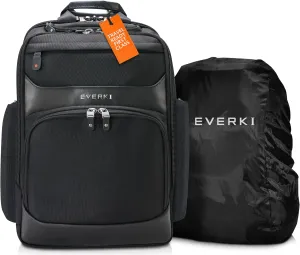 Everki Onyx Premium Executive Laptop Backpack (EKP132S17) with Black Rain Cover - Ballistic Nylon Backpack with 17.3" Compartment, 30L Capacity - Backpack & Rain Cover Bundle