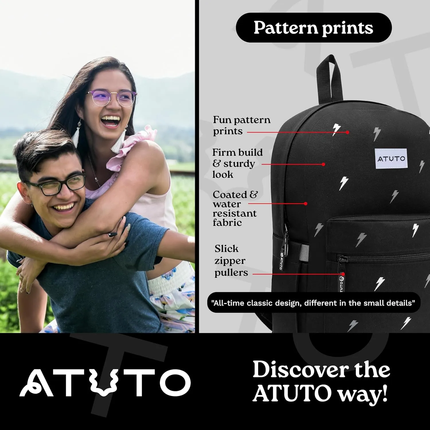 Everyday Backpack, Basic Backpack for Women and Men, Casual Backpack with 20L, Classic Backpack with Durable Fabric (Print Black)