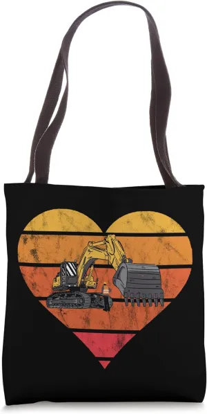 Excavator Vintage Heart Construction Vehicle Backhoe Digging Tote Bag