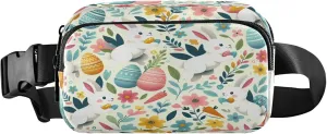 Exnundod Fanny Packs for Women & Men Cartoon Easter Eggs Floral, Waist Pack Happy Bunnies Rabbits Crossbody Bags Belt Adjustable Strap for Running Hiking Workout