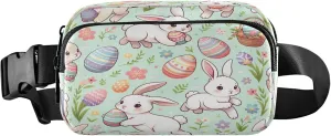Exnundod Fanny Packs for Women & Men Cute Bunny Hunt Eggs, Waist Pack Easter Rabbits Crossbody Bags Belt Adjustable Strap for Running Hiking Workout