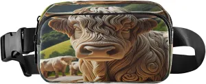 Exnundod Fanny Packs for Women & Men Highland Cow 3d Animal, Waist Pack Stone Carving Crossbody Bags Belt Adjustable Strap for Running Hiking Workout