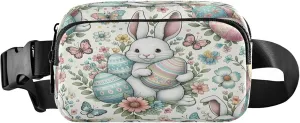 Exnundod Fanny Packs for Women & Men Retro Easter Pattern, Waist Pack Cute Bunny Hunt Eggs Crossbody Bags Belt Adjustable Strap for Running Hiking Workout