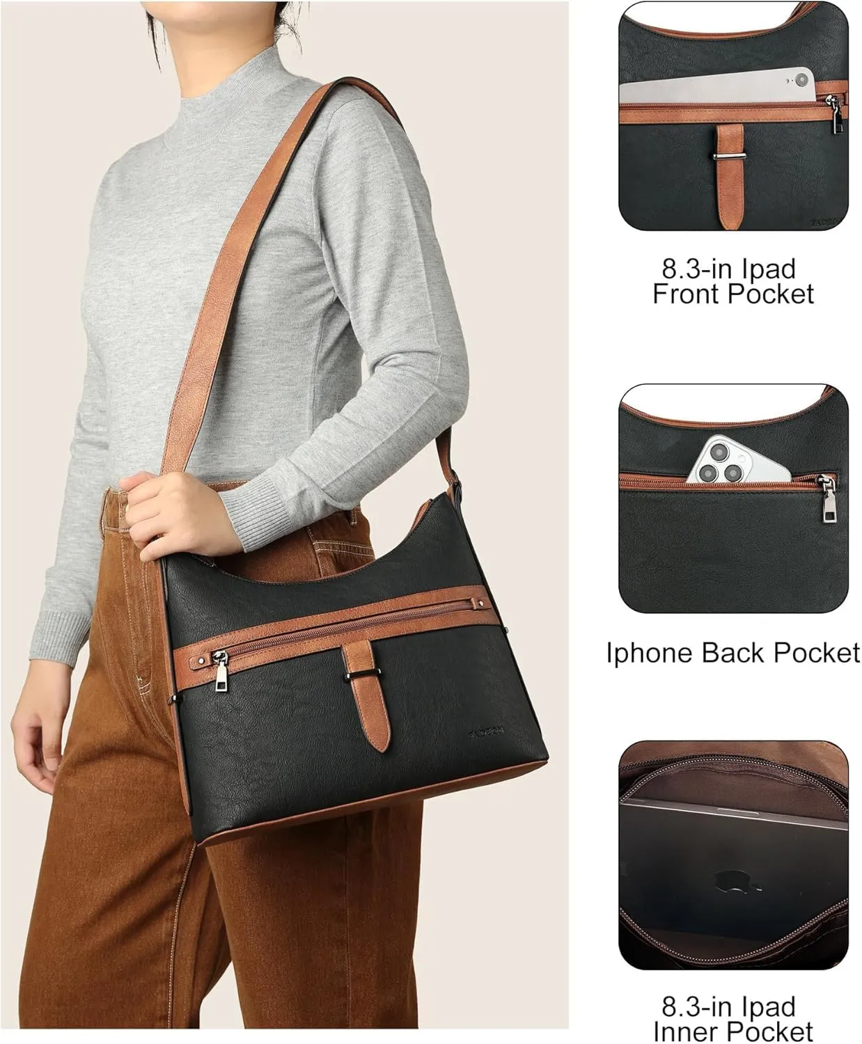 FADEON Hobo Bags Purse for Women Vegan Leather Crossbody Bag Designer Ladies Shoulder Cross Body Handbag Wide Straps