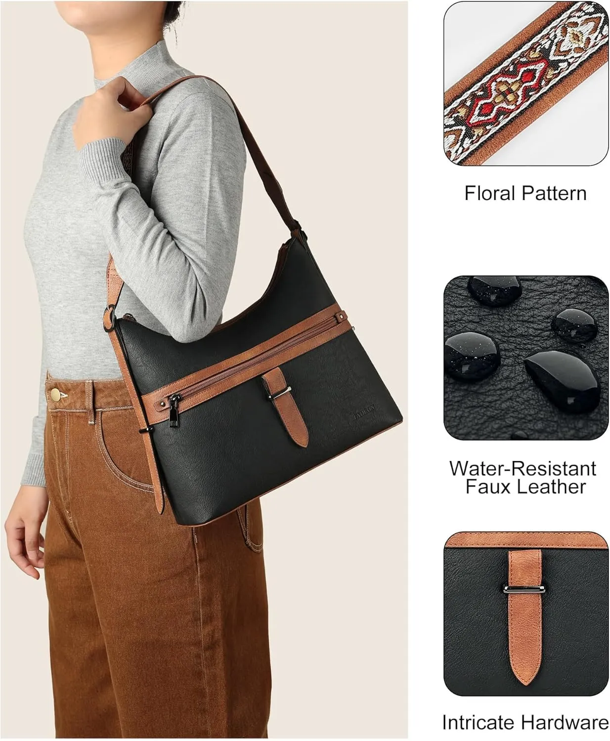 FADEON Hobo Bags Purse for Women Vegan Leather Crossbody Bag Designer Ladies Shoulder Cross Body Handbag Wide Straps