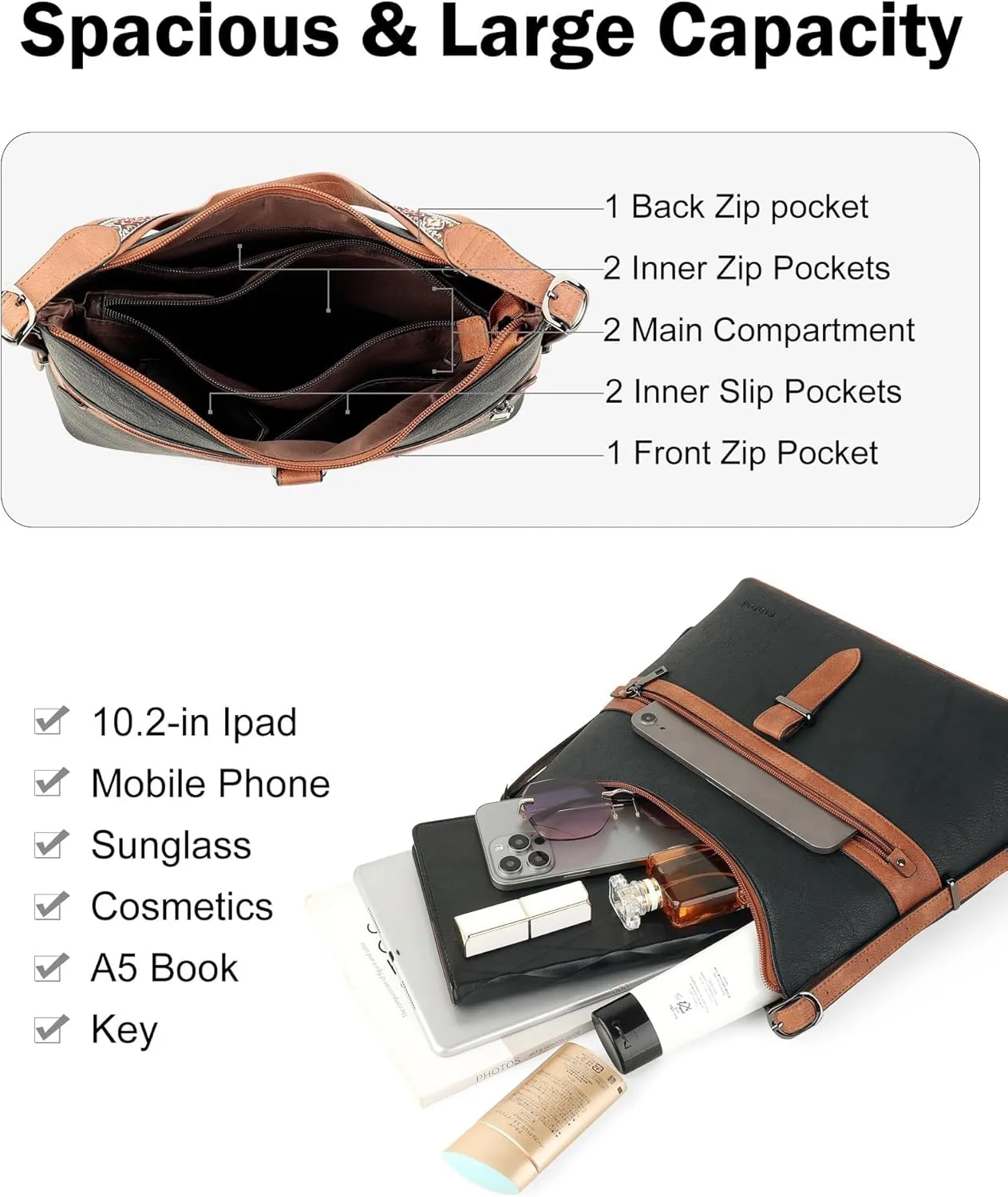 FADEON Hobo Bags Purse for Women Vegan Leather Crossbody Bag Designer Ladies Shoulder Cross Body Handbag Wide Straps