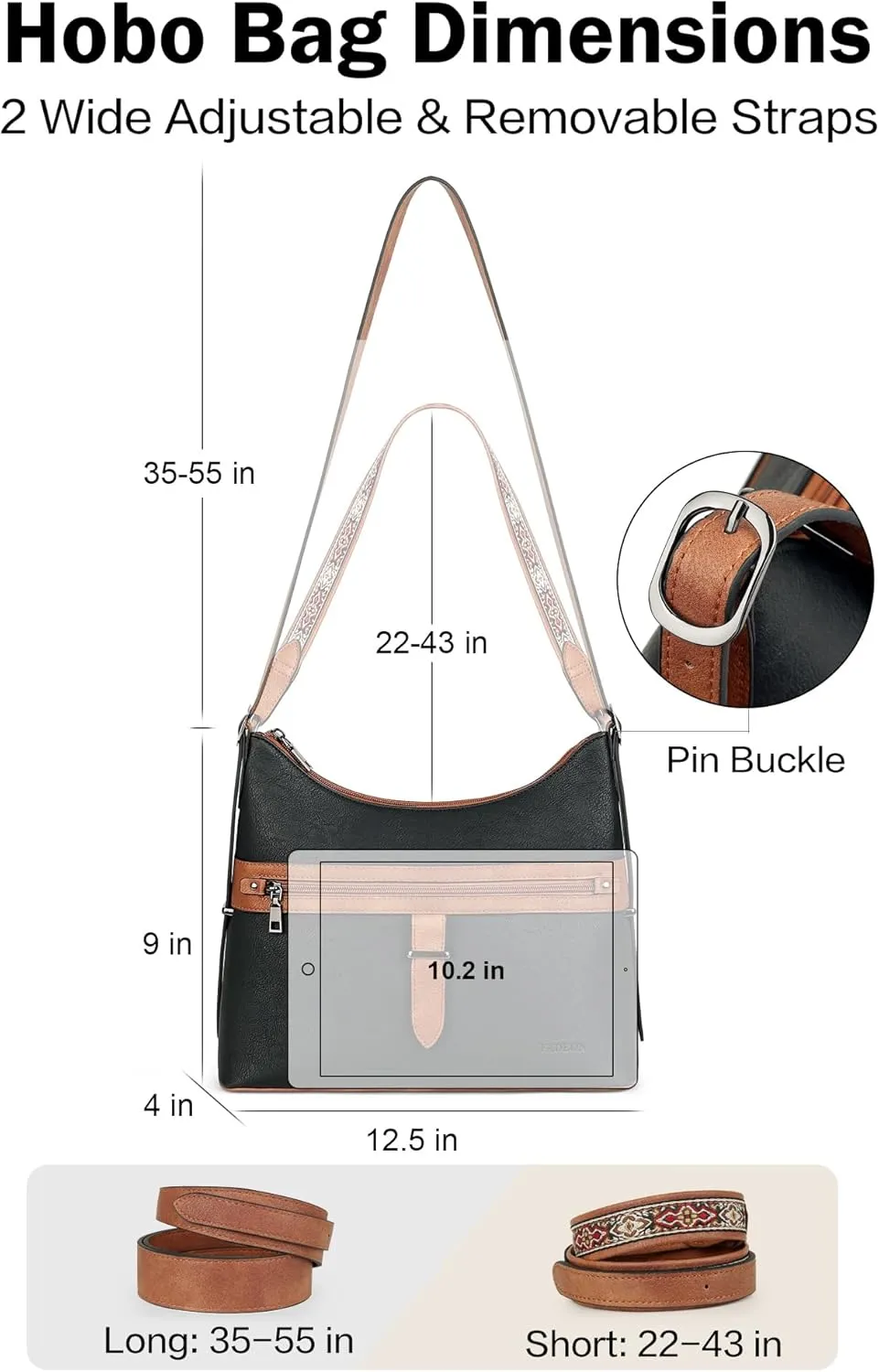 FADEON Hobo Bags Purse for Women Vegan Leather Crossbody Bag Designer Ladies Shoulder Cross Body Handbag Wide Straps