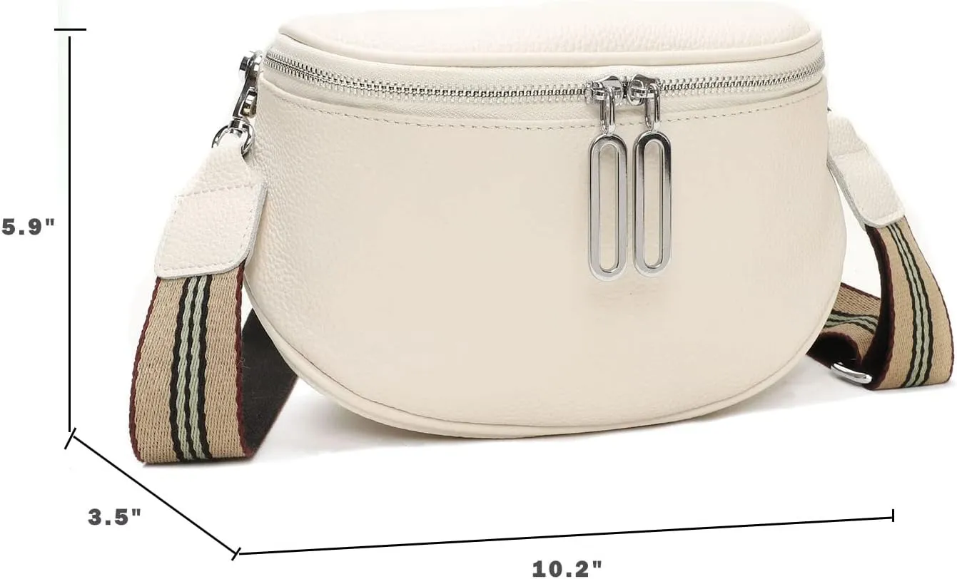 Fanny Pack Crossbody Bags For Women Genuine Leather Fashion Belt Bag Waist Purse (White01)