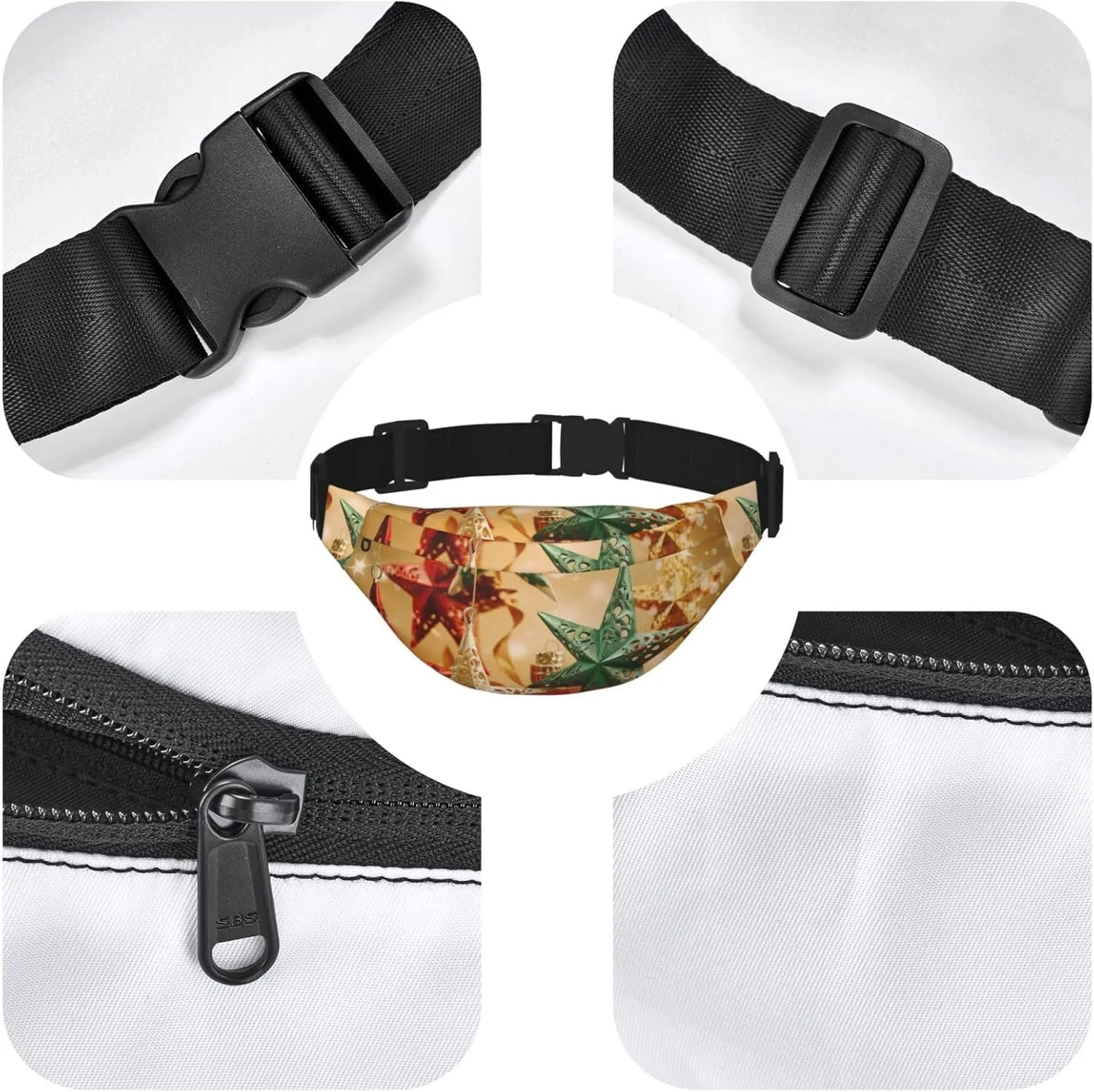 Fanny Pack for Men Women Waist Bag Adjustable Waist Pack Crossbody Belt Bag Holiday Christmas Stars Bum Bag