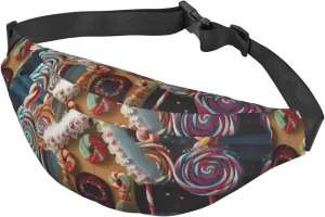 Fanny Pack for Men Women Waist Bag Adjustable Waist Pack Crossbody Belt Bag Lollipops Christmas Trees Cottage Bum Bag