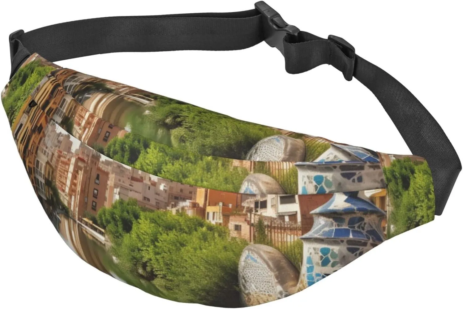 Fanny Pack for Men Women Waist Bag Adjustable Waist Pack Crossbody Belt Bag Spain Water City Bum Bag, Black, One Size
