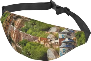 Fanny Pack for Men Women Waist Bag Adjustable Waist Pack Crossbody Belt Bag Spain Water City Bum Bag, Black, One Size