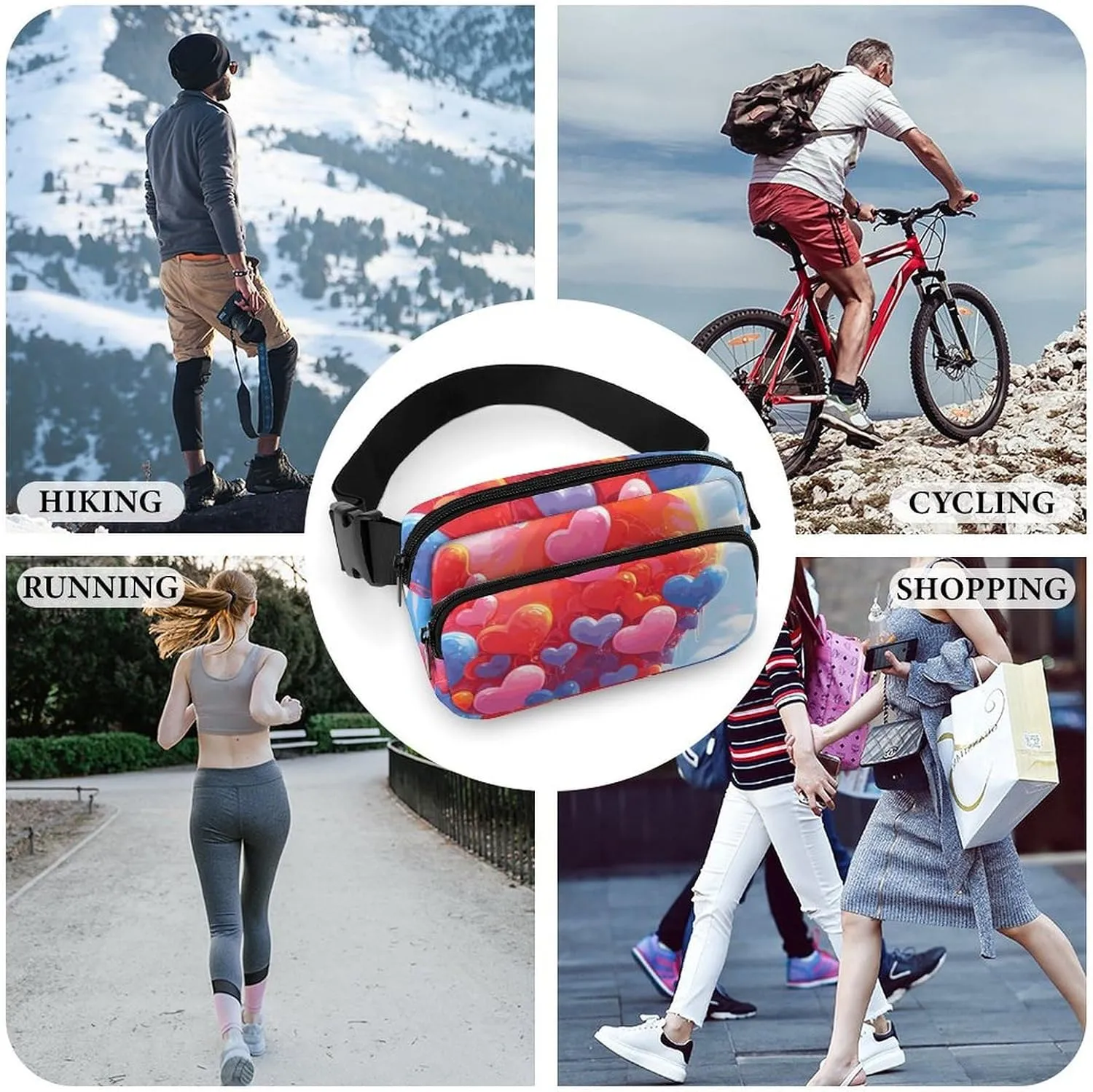 Fanny Pack for Men&Women Crossbody Waist Bag Small Sling Backpack Heart Shaped Drawing Belt Bag