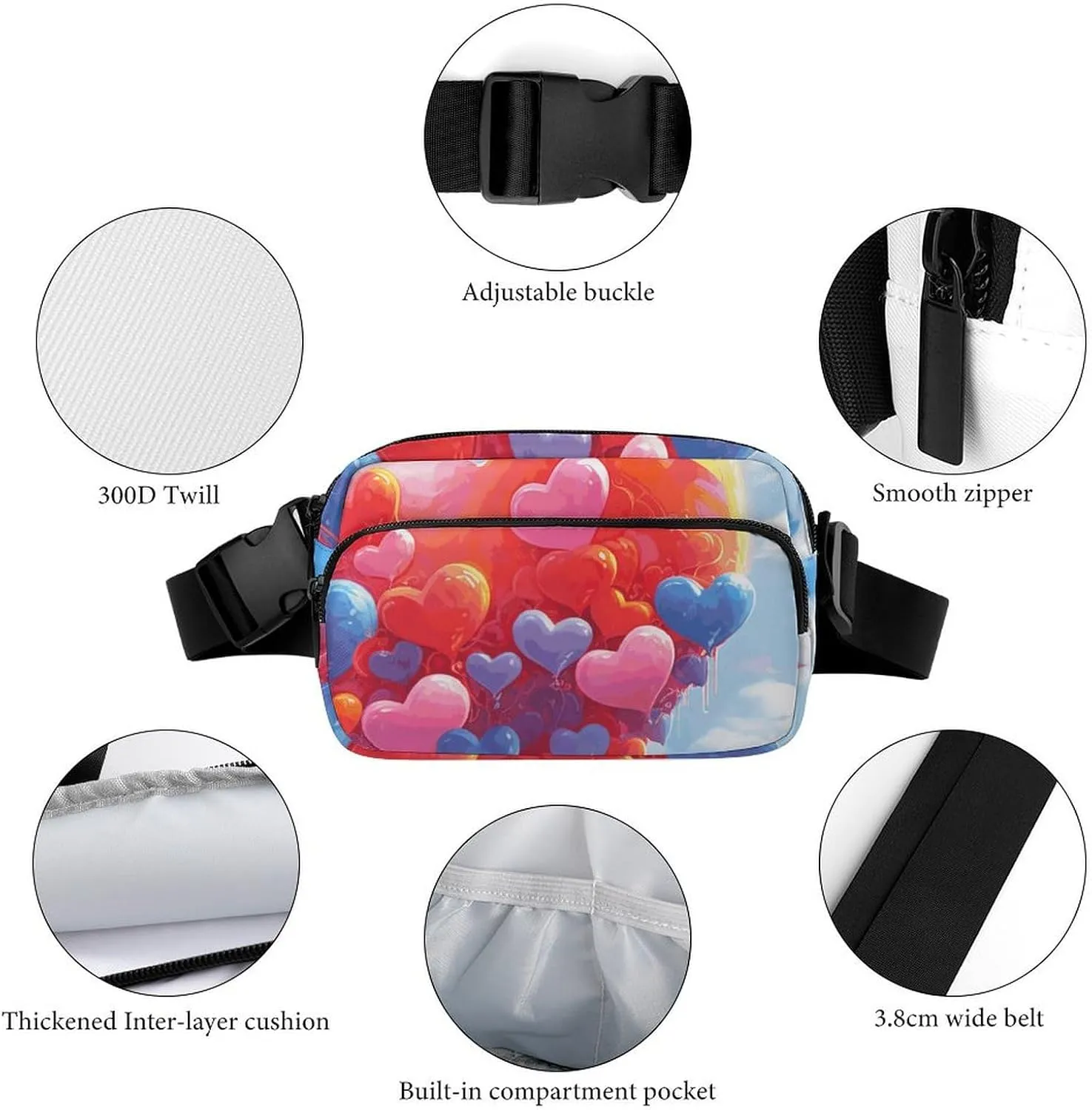 Fanny Pack for Men&Women Crossbody Waist Bag Small Sling Backpack Heart Shaped Drawing Belt Bag