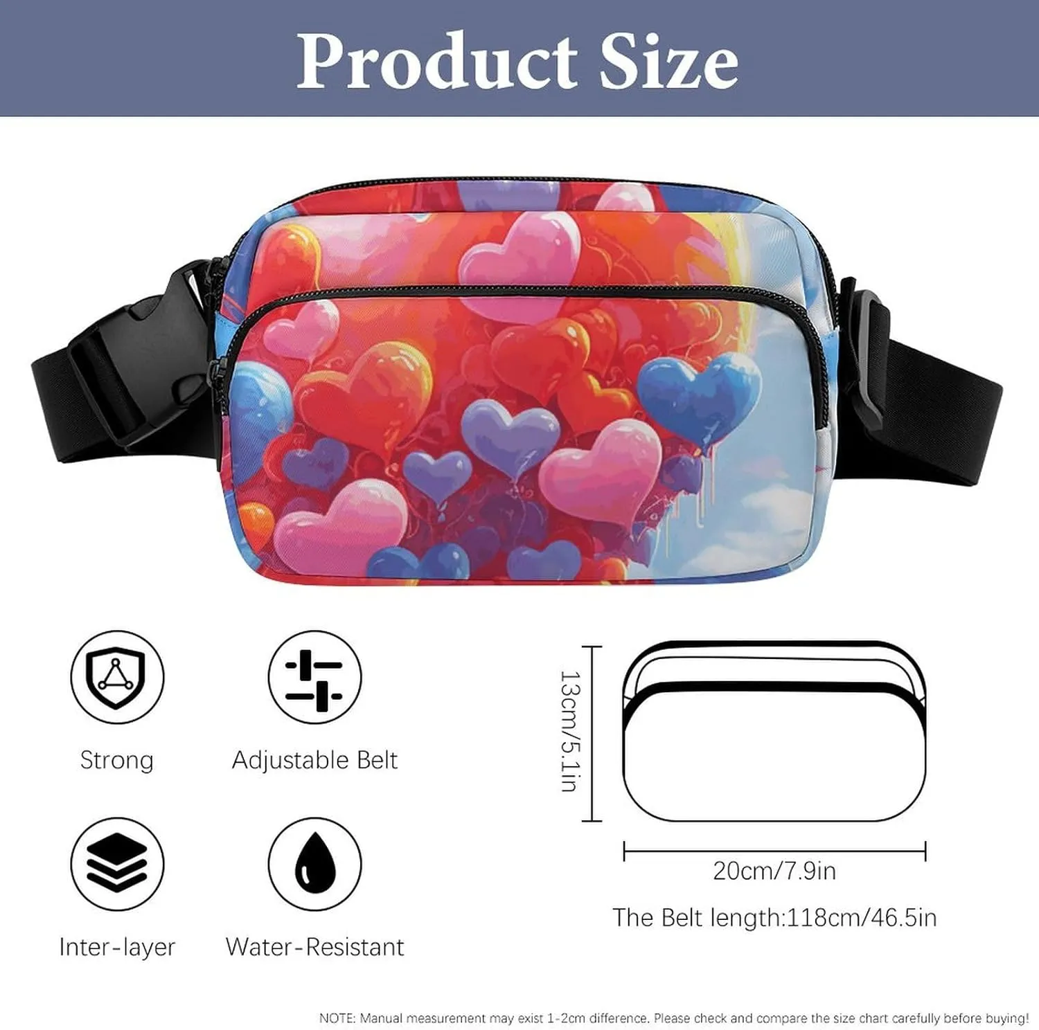 Fanny Pack for Men&Women Crossbody Waist Bag Small Sling Backpack Heart Shaped Drawing Belt Bag