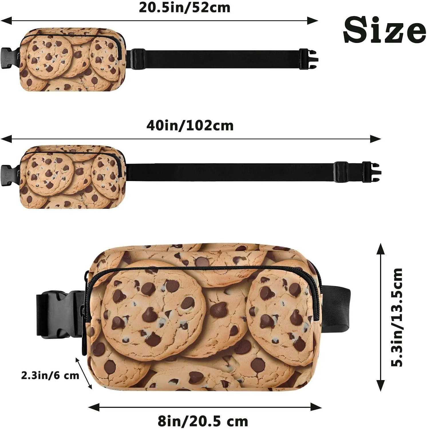 Fanny Pack for Women Men, Chocolate Chip Cookies Belt Bag Waist Pack Crossbody Bag Bum Bag with Adjustable Strap