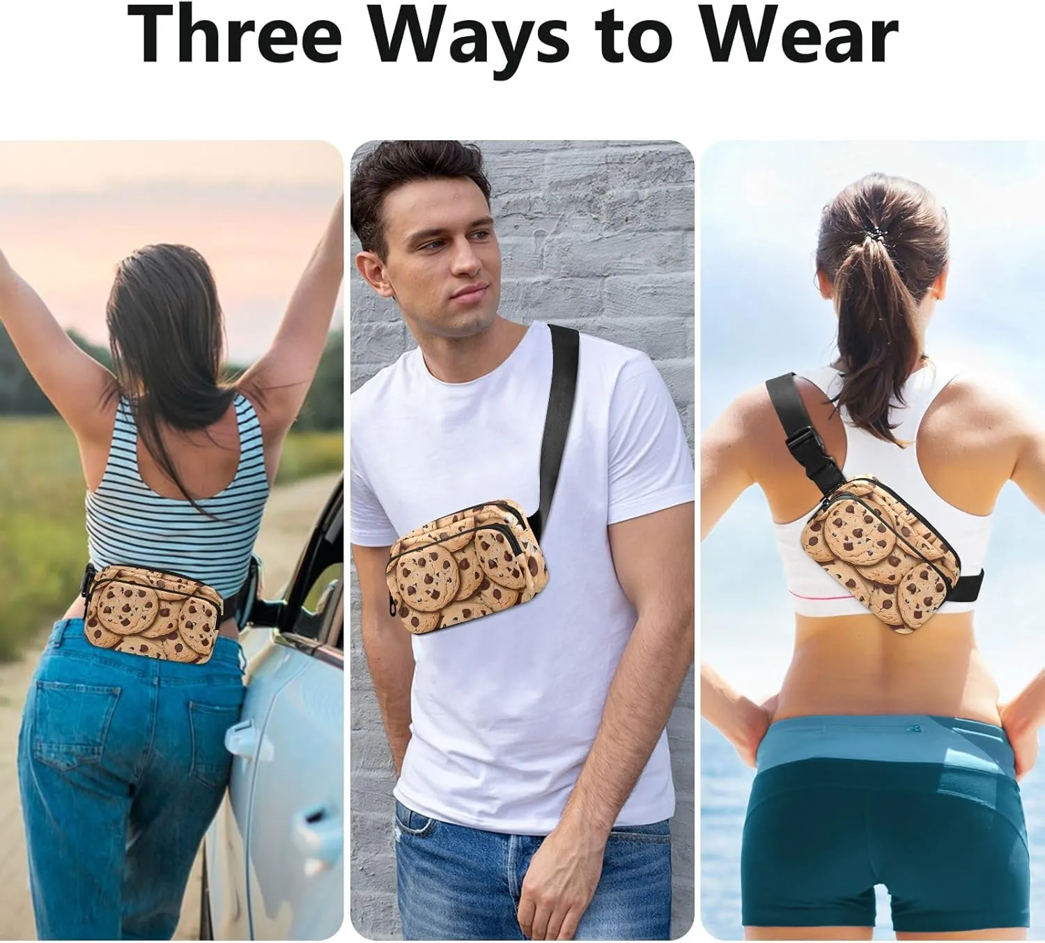 Fanny Pack for Women Men, Chocolate Chip Cookies Belt Bag Waist Pack Crossbody Bag Bum Bag with Adjustable Strap