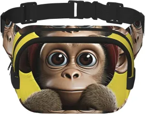 Fanny Pack For Women Men Waterproof Adjustable Belt Bags Waist Pack Fashion Crossbody Bags Curious Monkey Bum Bag For Running Workout Hiking Traveling