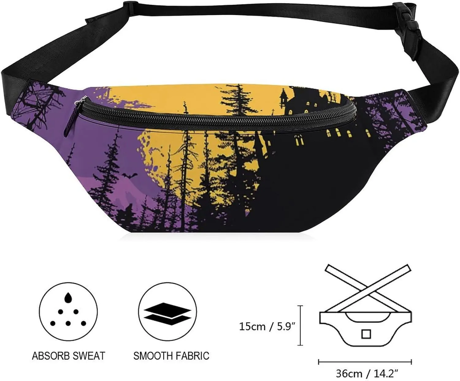 Fanny Pack for Women Men Witch And Broom Waist Pack Adjustable Belt Bag for Workout Running Travelling Casual Waist Bag, 36*15cm, style-2-1