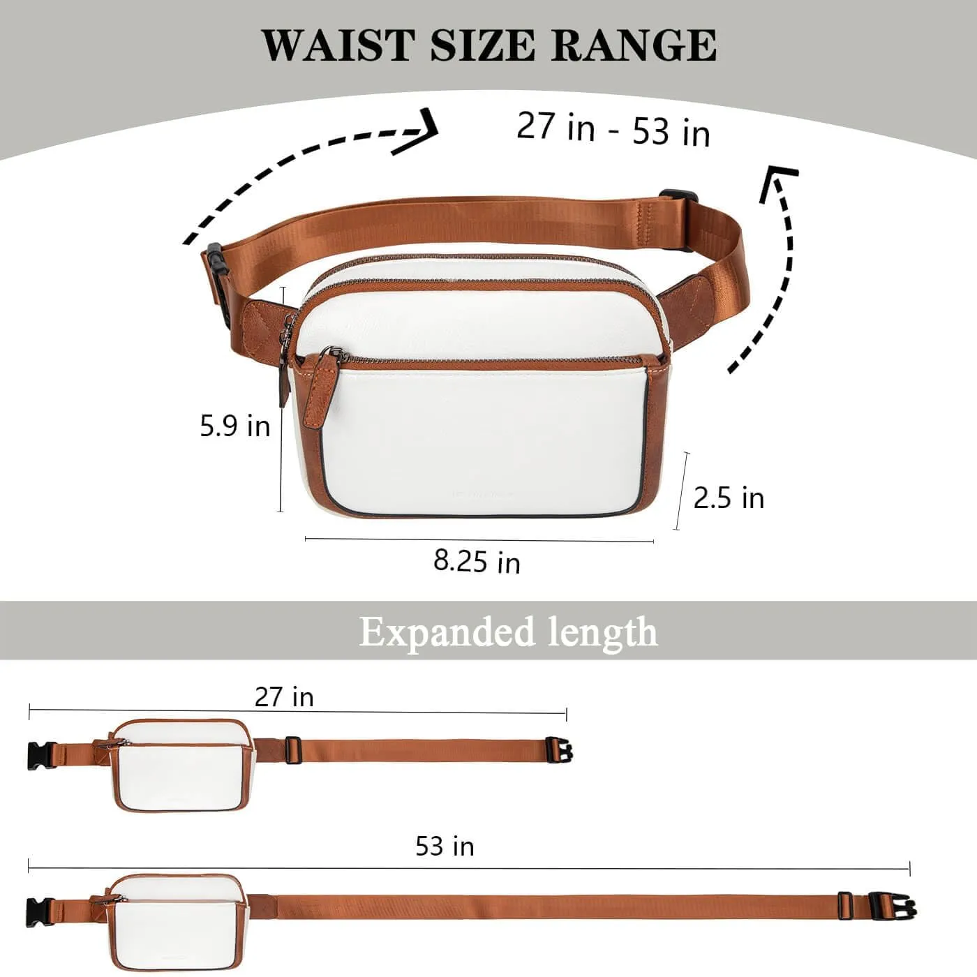 Fanny Packs for Women, Leather Vegan Belt Bag Crossbody Waist Bag Adjustable Strap, Large Fashion Everywhere Belt Bag, Beige Brown
