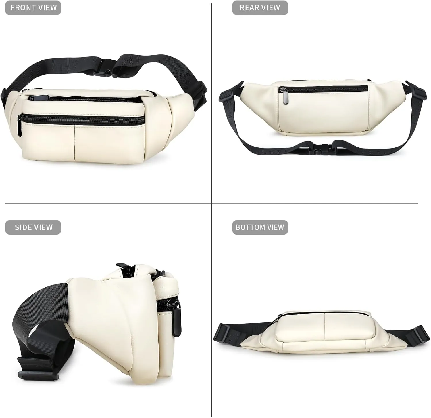 Fanny Packs for Women Plus Size, PU Leather Fanny Pack Running Belt Bag for Women with Card Slots, Black Waist Bags Crossbody Waist Pack Hip Bum Bag for Travel Workout Hiking Disney Beige Brown Green