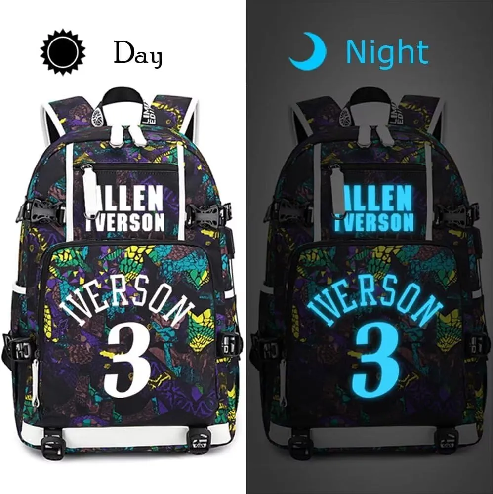 FANwenfeng Basketball Player Iverson Luminous Backpack Travel Daypack Fans Bag (Style 3)